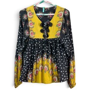 farm rio intarsia top blouse m mixed floral polka dot peasant anthropologie boho